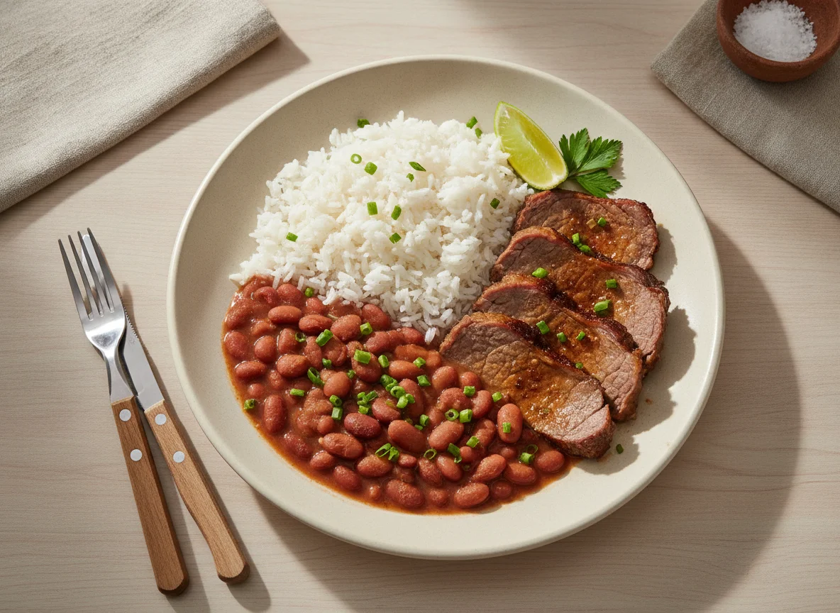 Prato Feito (PF) com Arroz, Feijão e Carne photo