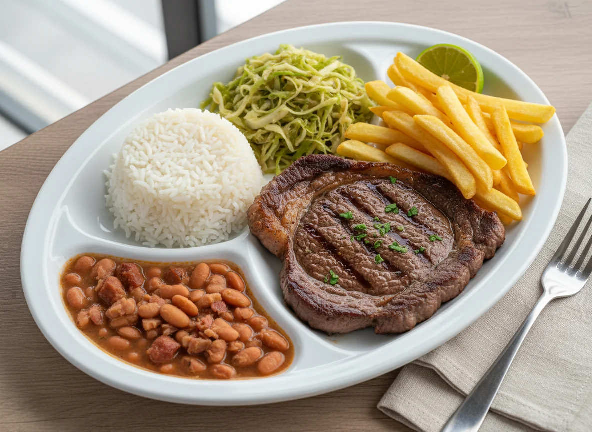 Prato Feito (PF) com Bife, Arroz, Feijão e Repolho photo