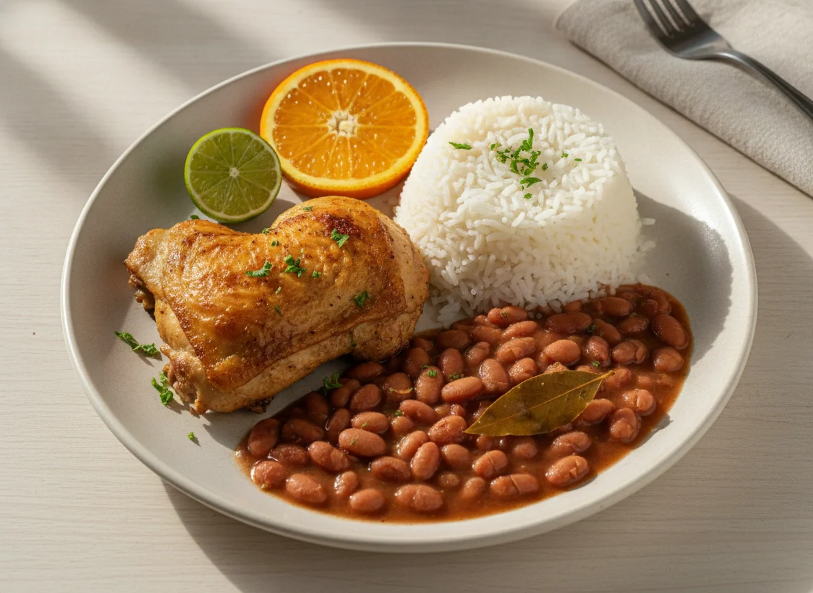 Prato Feito (PF) com Frango, Arroz e Feijão photo