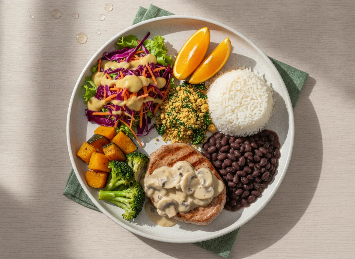 Prato Feito Saudável com Lombo, Arroz, Feijão e Salada photo