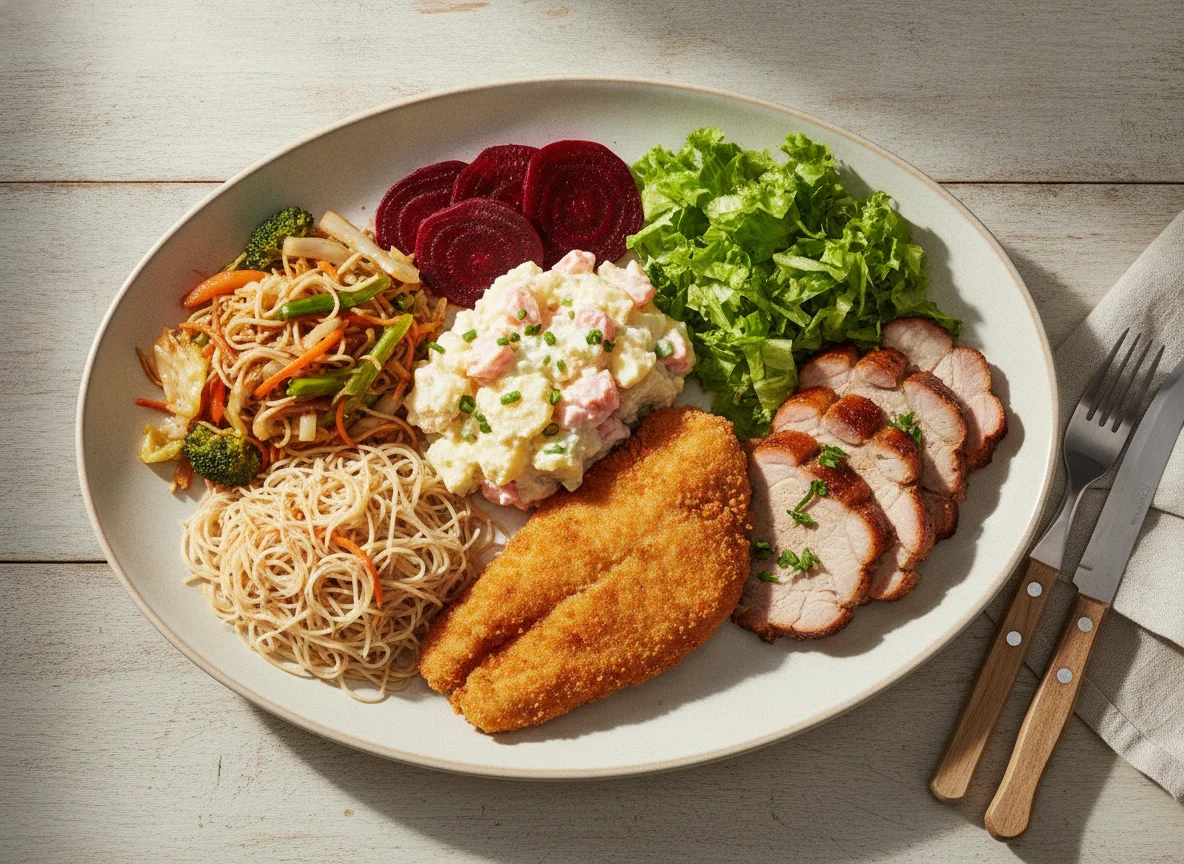 Prato Feito Variado com Salada de Maionese e Carnes photo