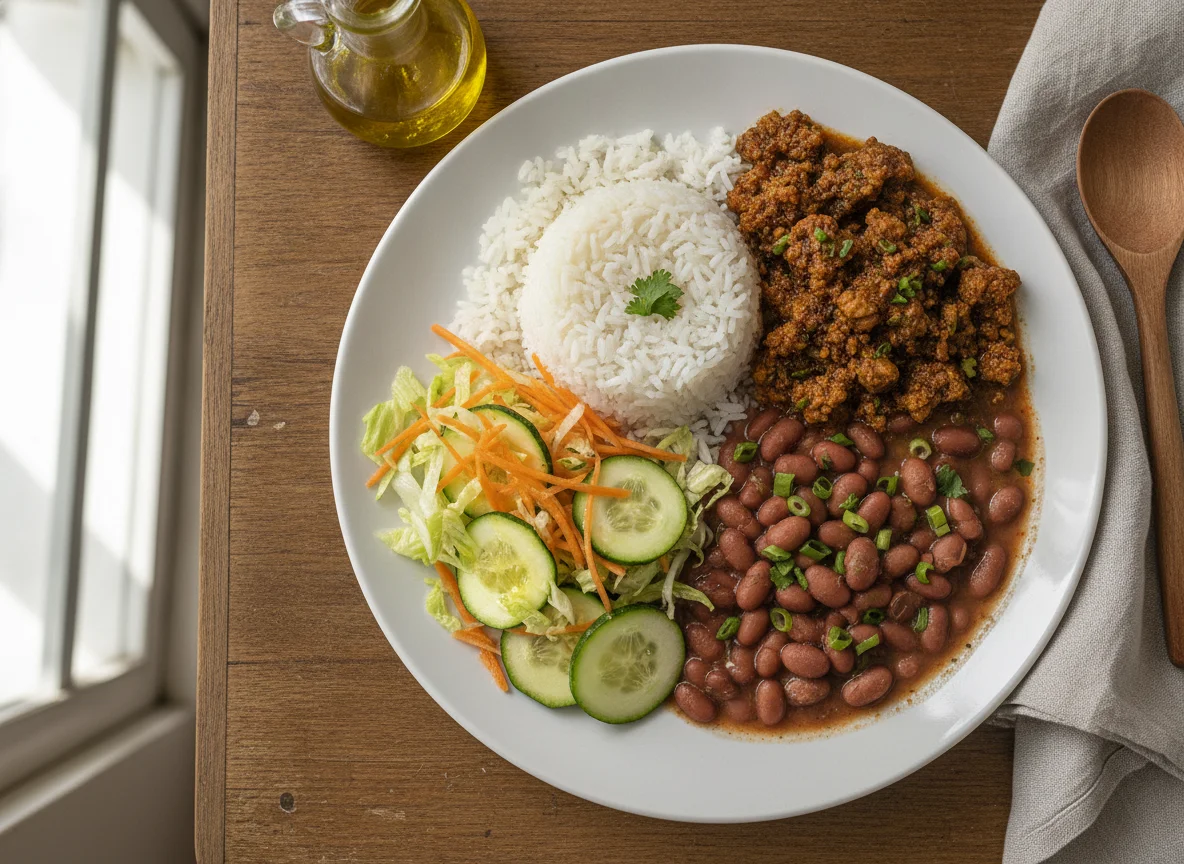 Prato feito vegetariano com proteína de soja photo