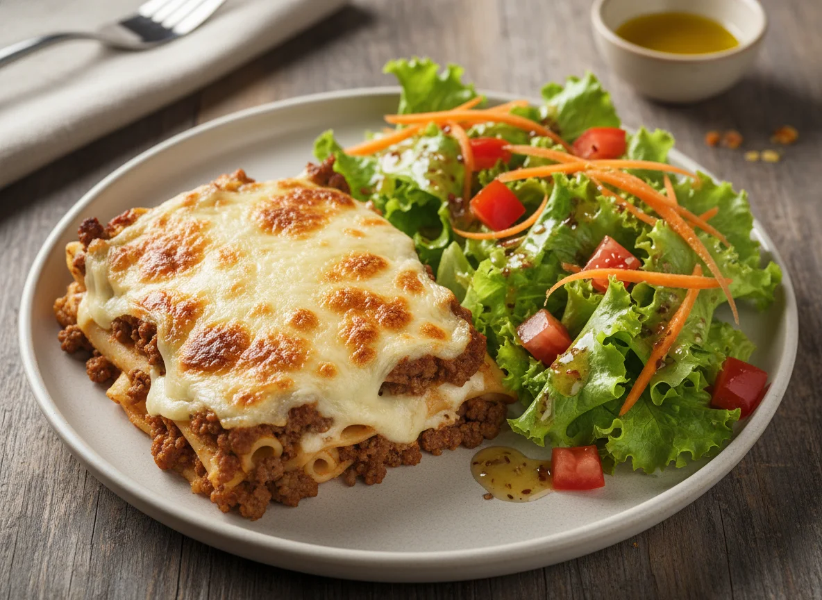 Prato gratinado com salada photo