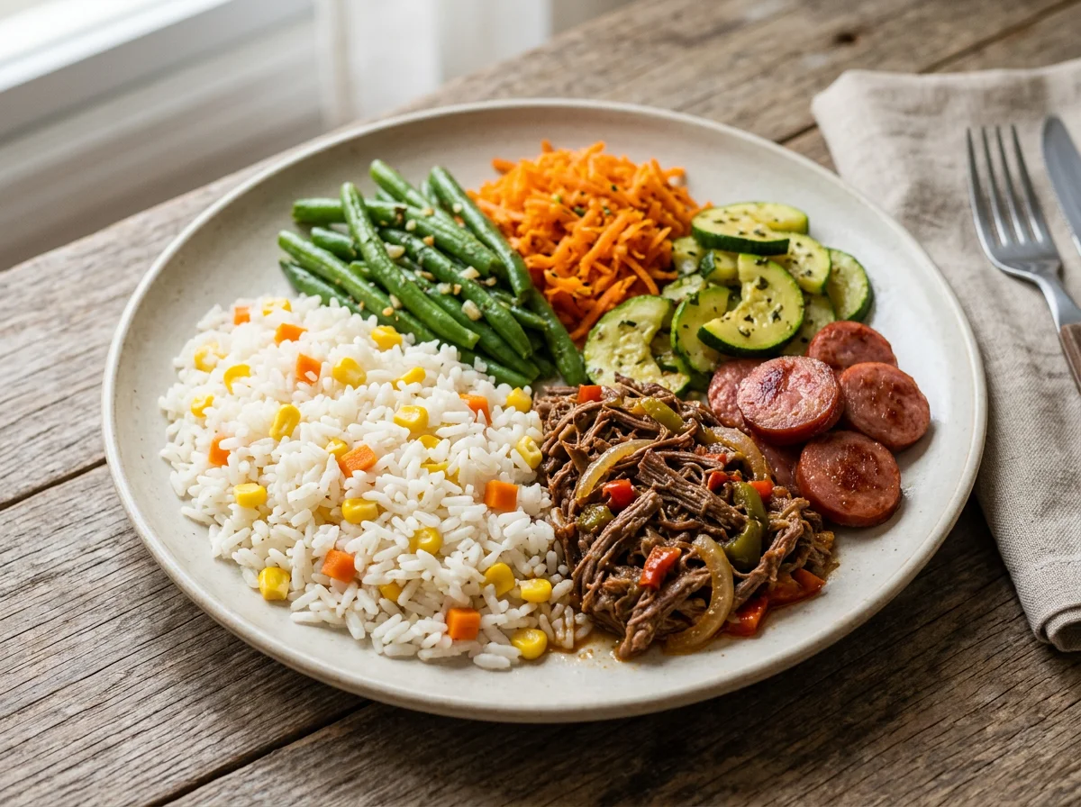 Prato misto com arroz e legumes photo