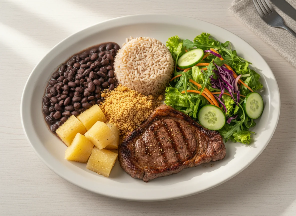 Prato misto com bife e salada photo