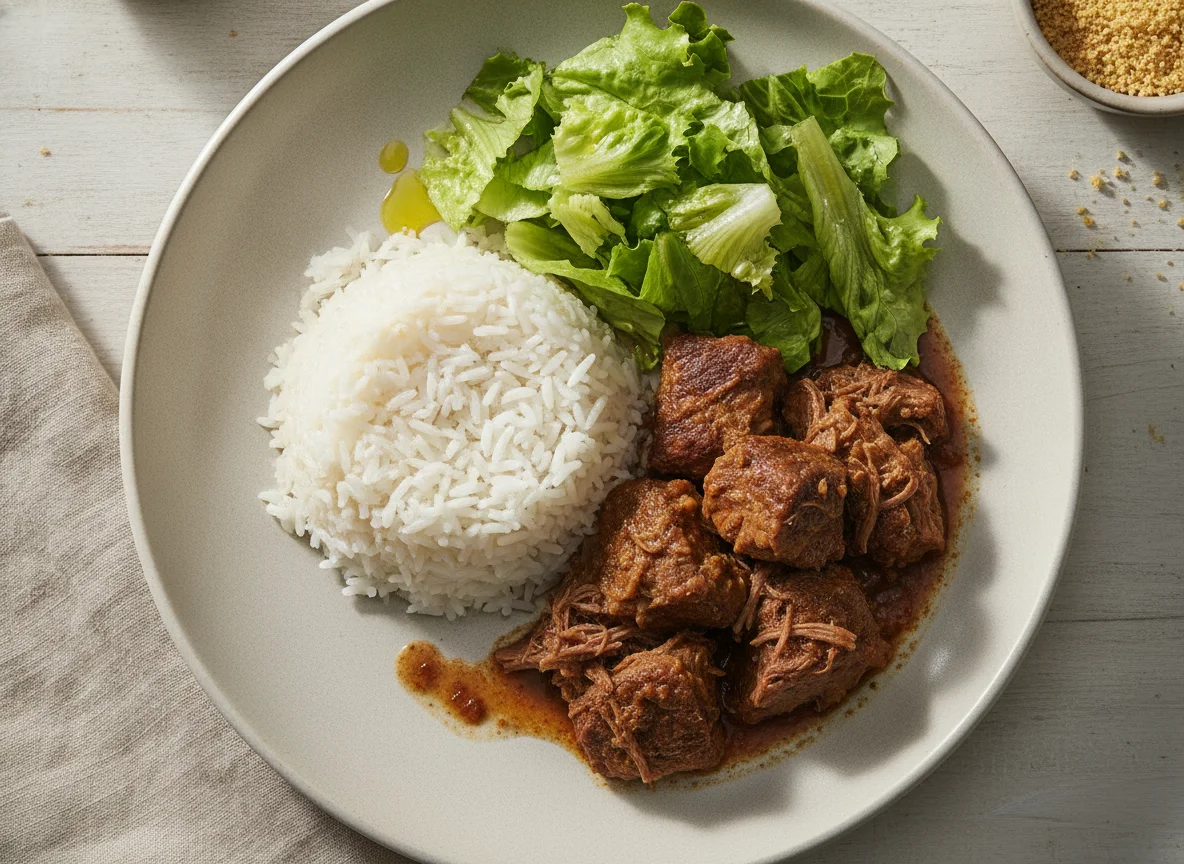 Prato misto com carne e arroz photo