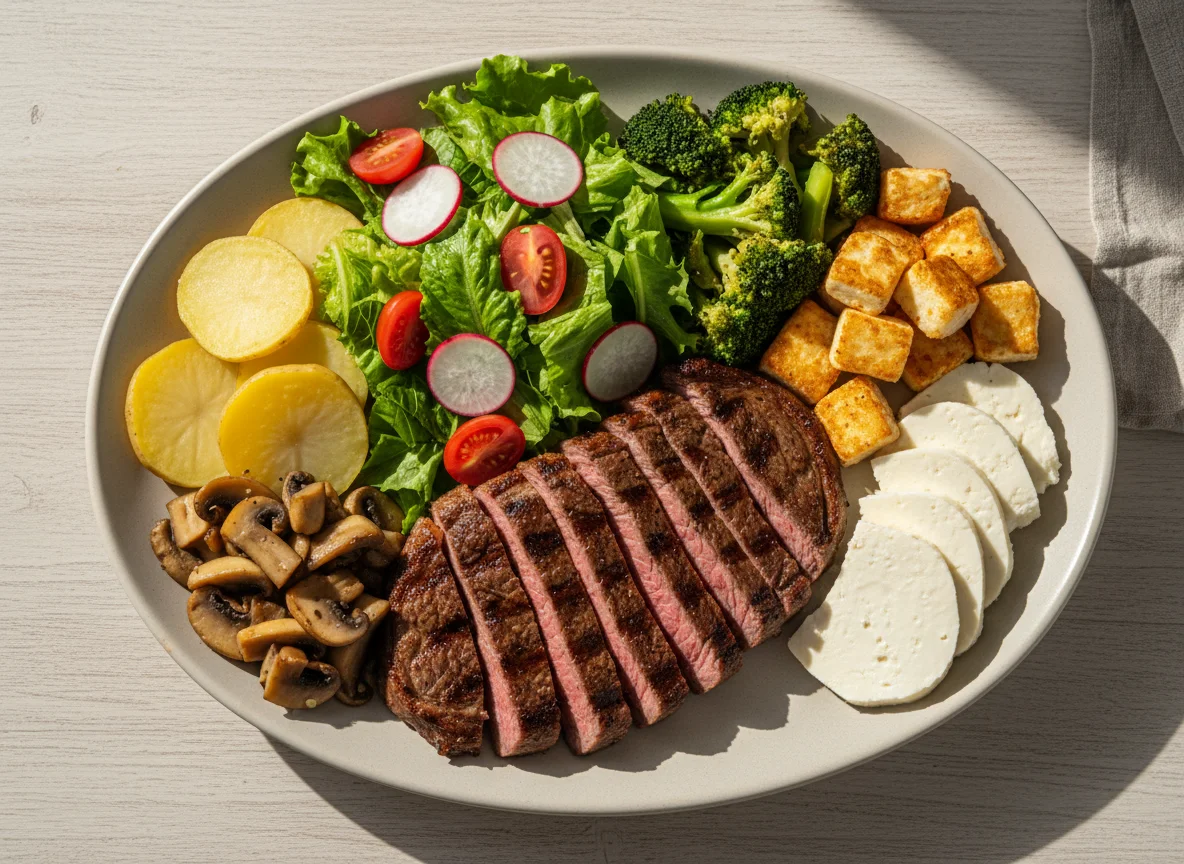 Prato misto com carne e salada photo