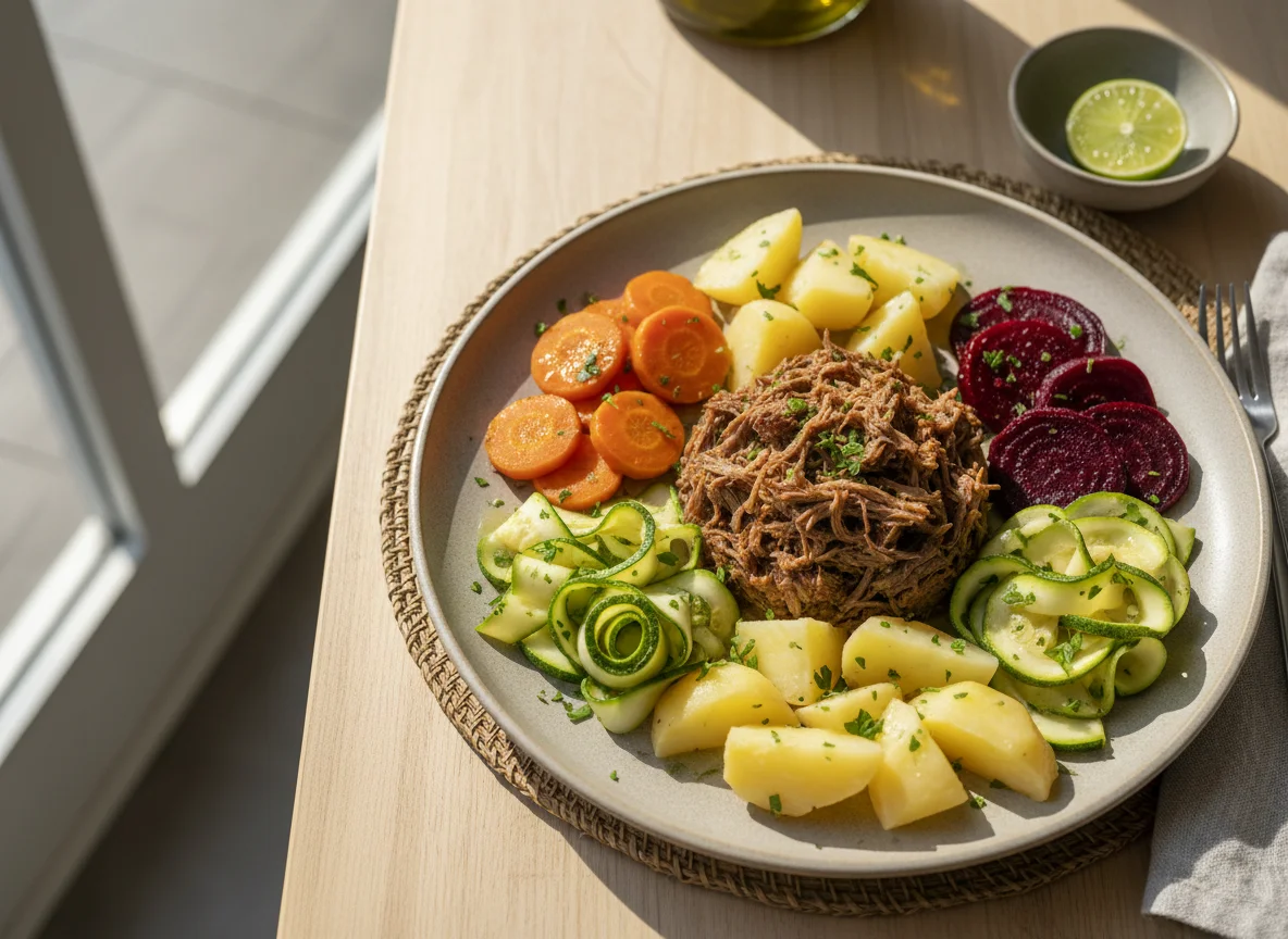 Prato misto com carne e vegetais photo