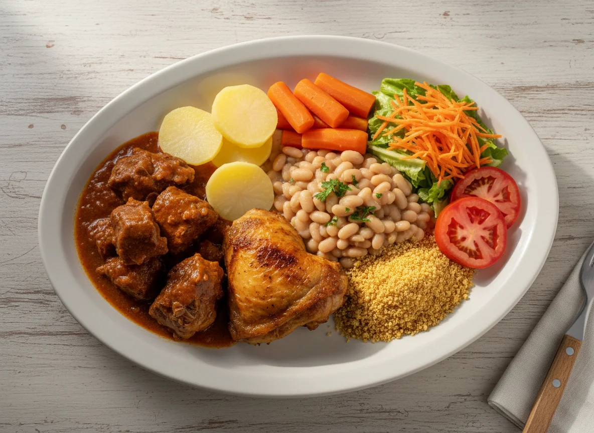 Prato misto com carne, frango e vegetais photo