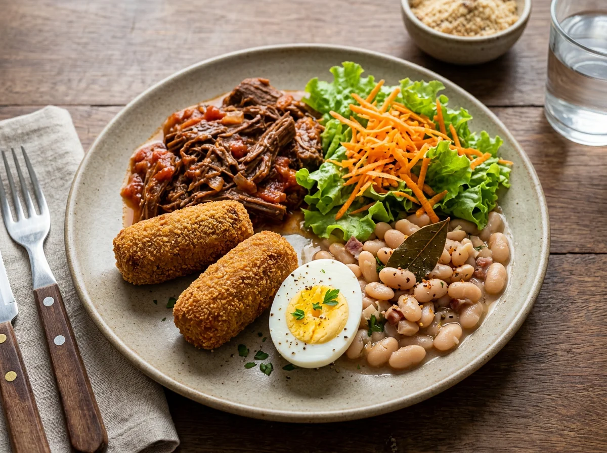 Prato misto com carne, salada e ovo photo