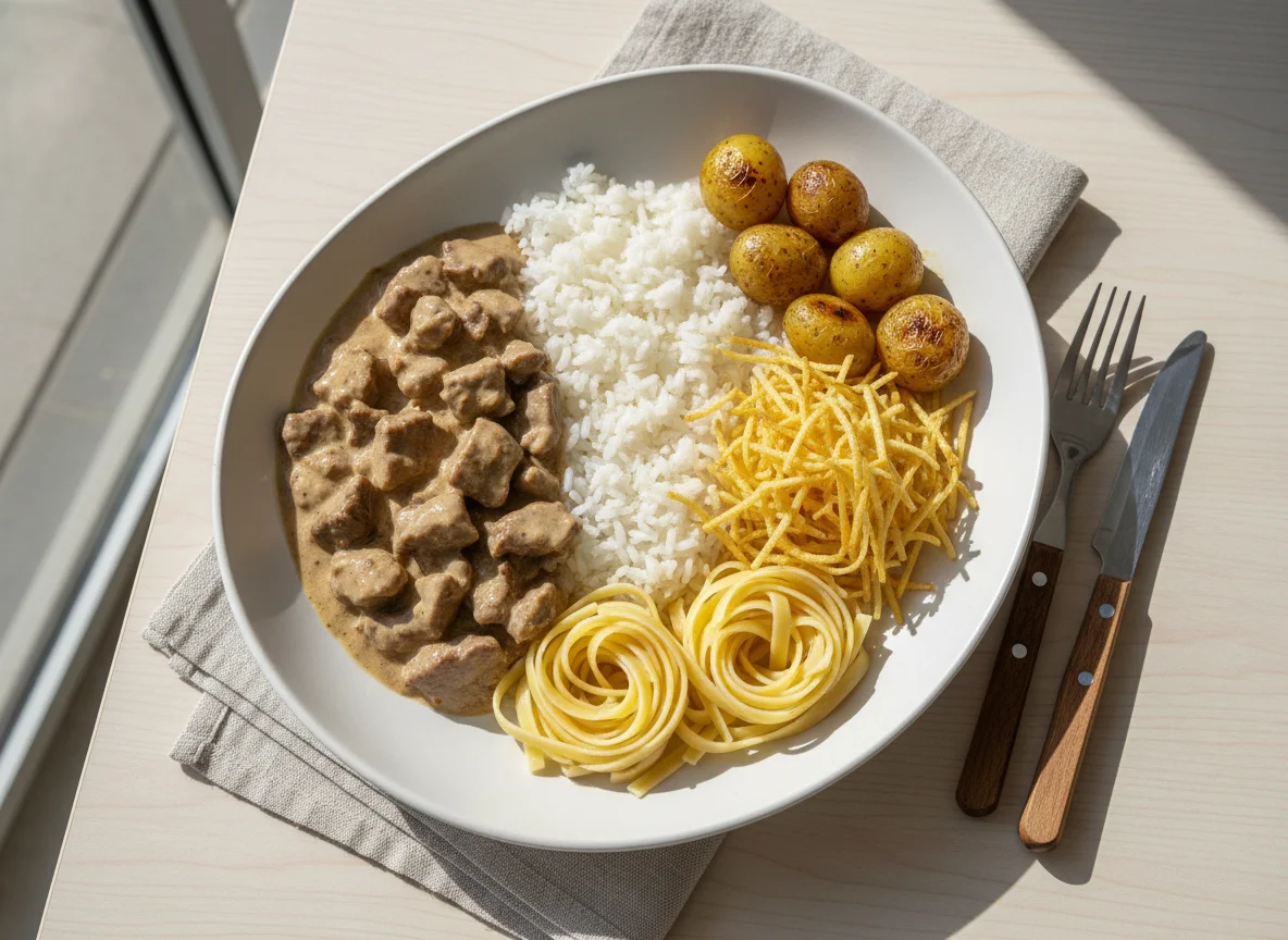 Prato misto com estrogonofe photo