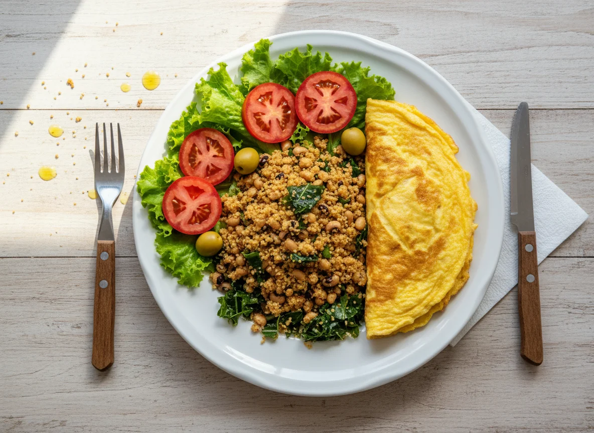 Prato misto com farofa e omelete photo