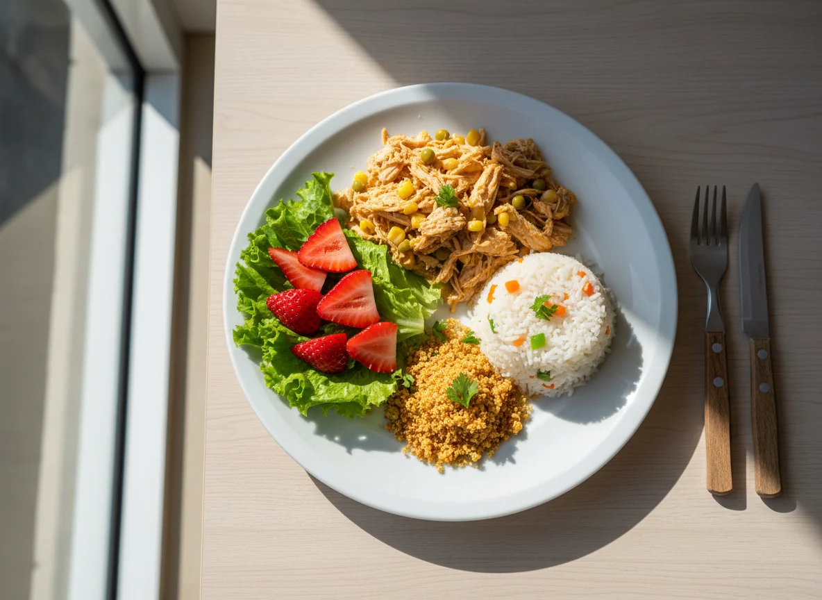 Prato misto com frango desfiado photo