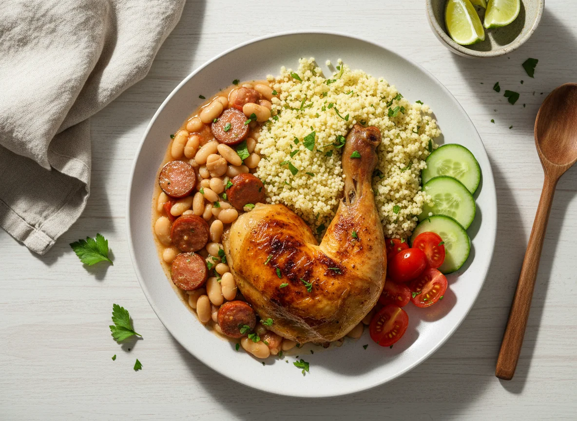 Prato misto com frango e cuscuz photo