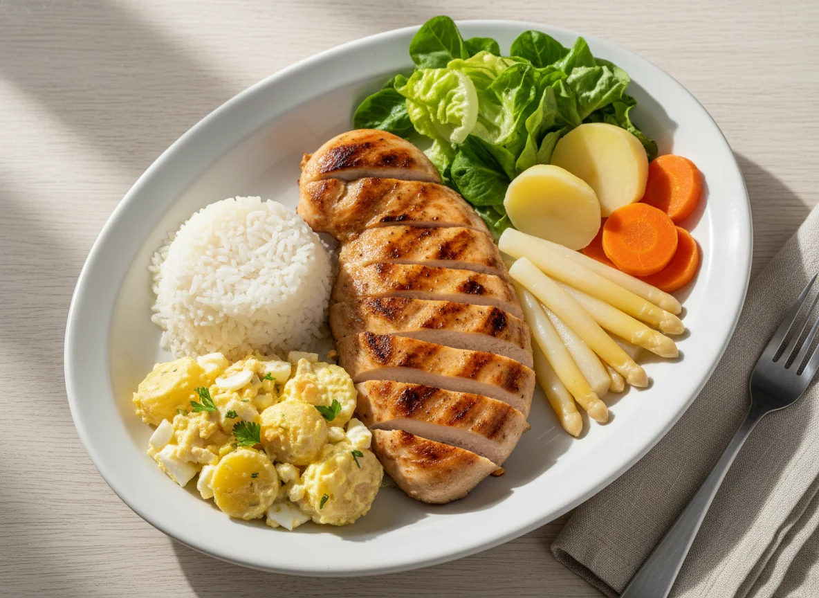 Prato misto com frango e saladas photo