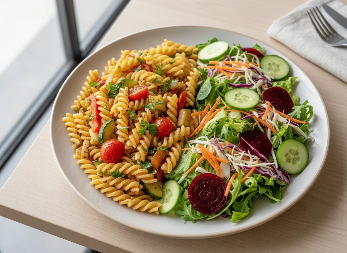 Prato misto com massa e salada photo