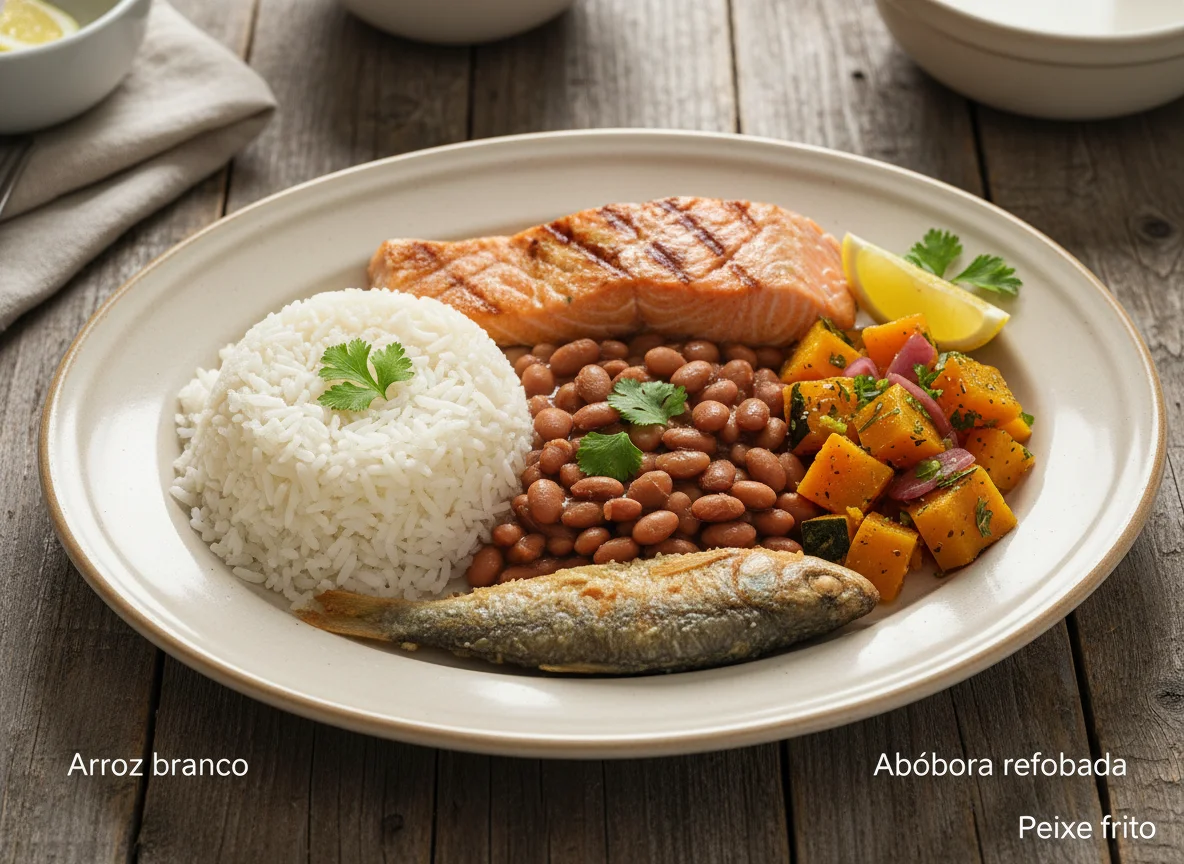 Prato misto com peixe e salmão photo