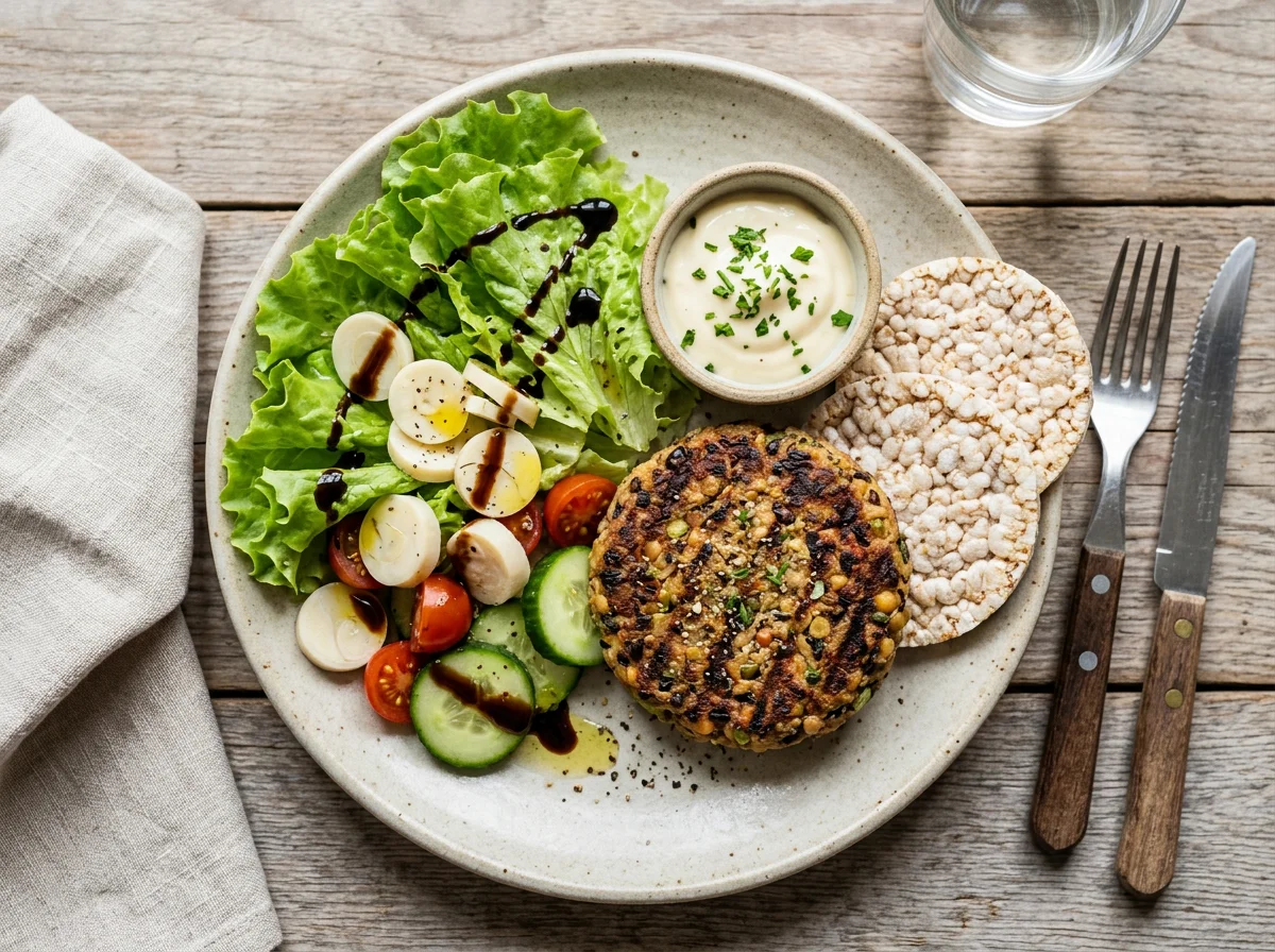 Prato misto com salada e bolachas photo