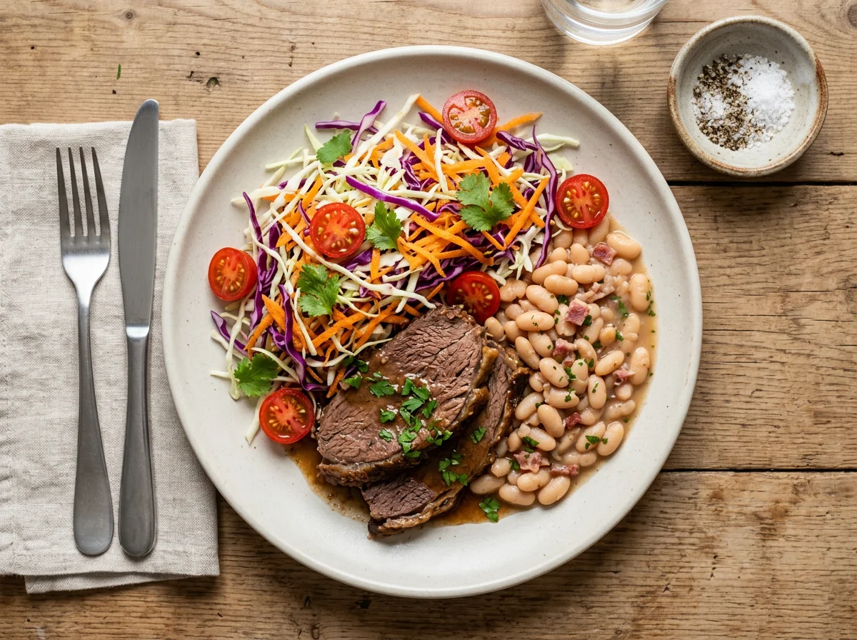 Prato misto com salada e carne photo