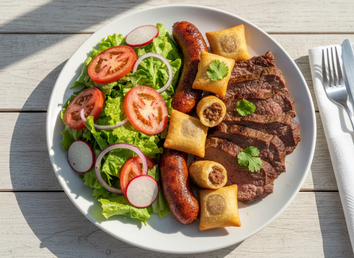 Prato misto com salada e mini pastéis photo