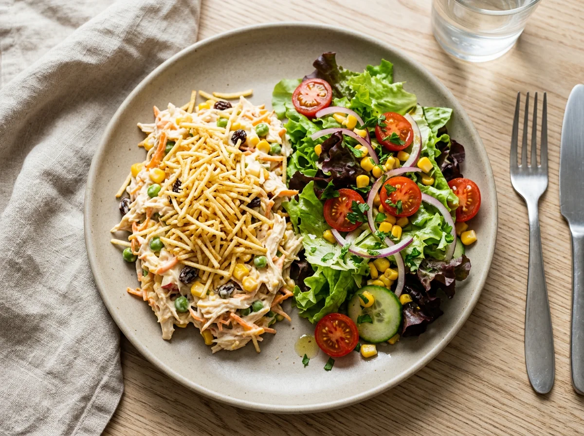 Prato misto com salada e salpicão photo