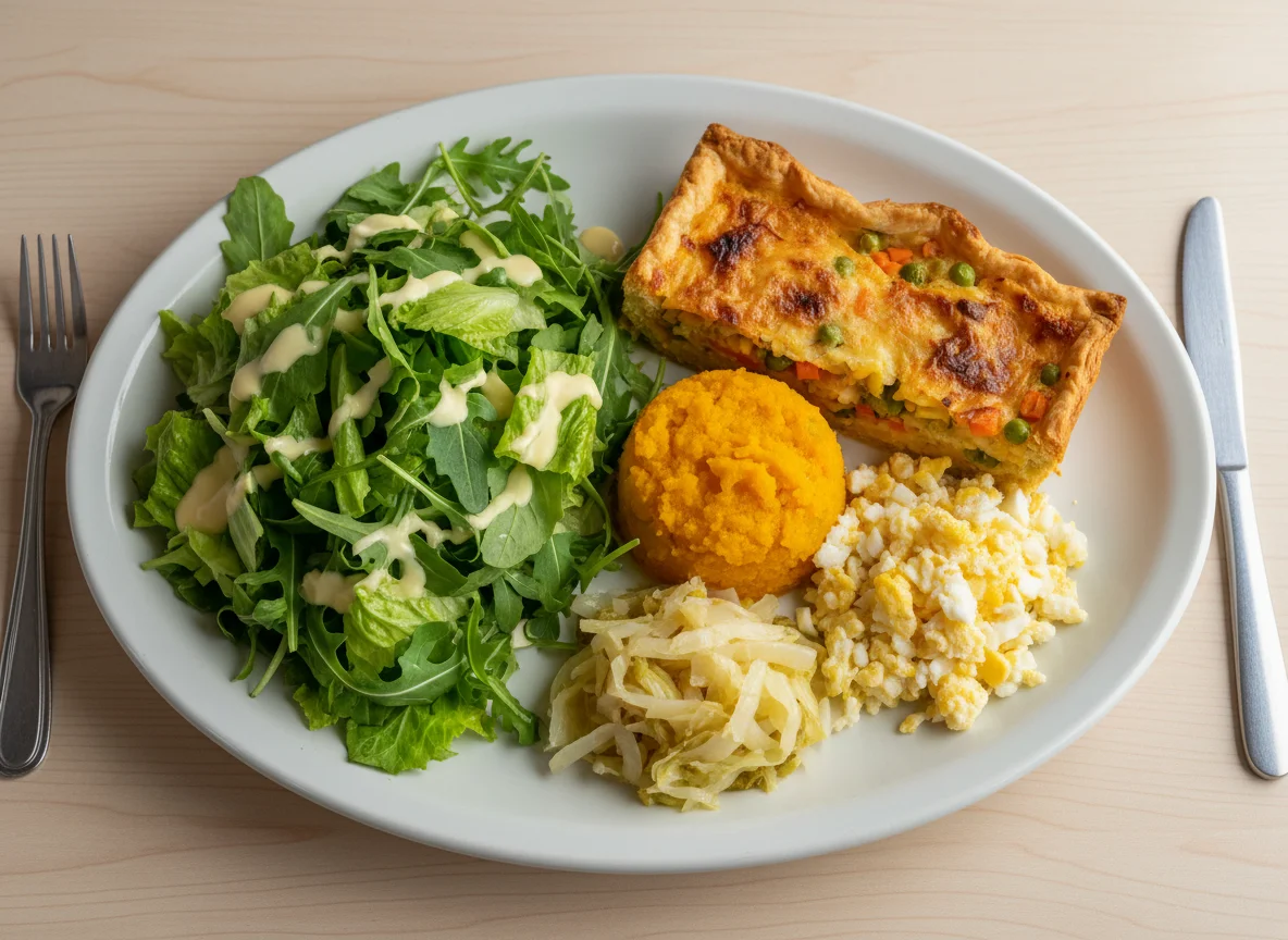 Prato misto com salada e torta photo