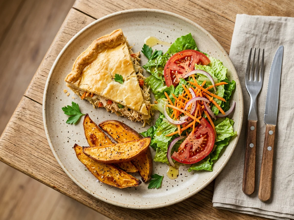 Prato misto com torta salgada, batata doce e salada photo