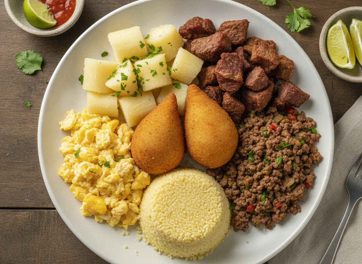 Prato Típico Brasileiro com Coxinha e Mandioca photo