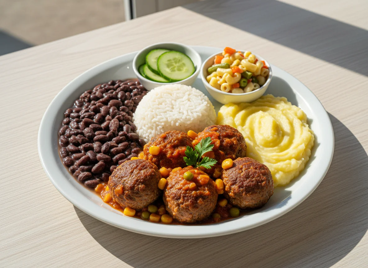 Prato variado com almôndegas e purê photo