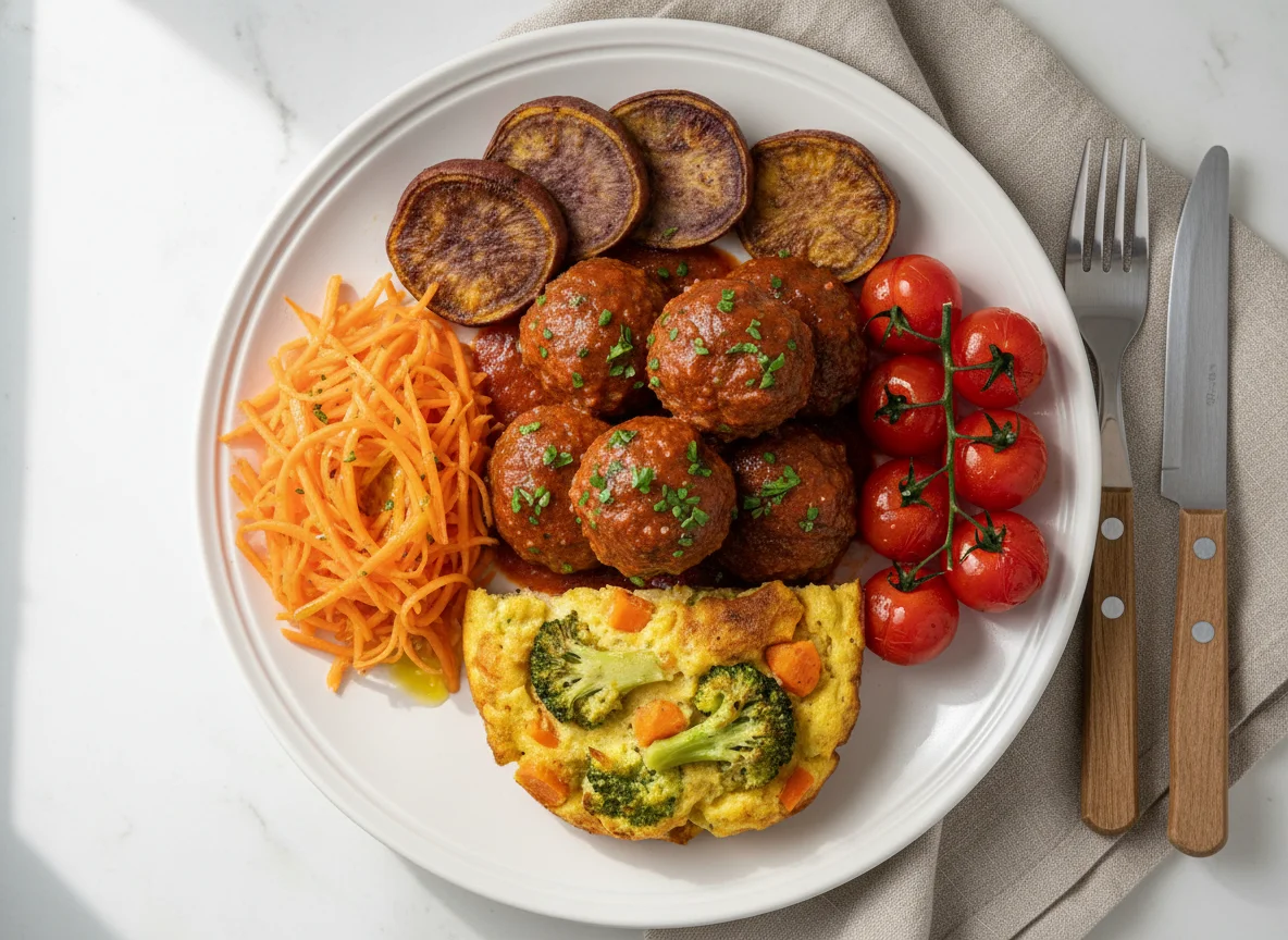 Prato variado com almôndegas e vegetais photo