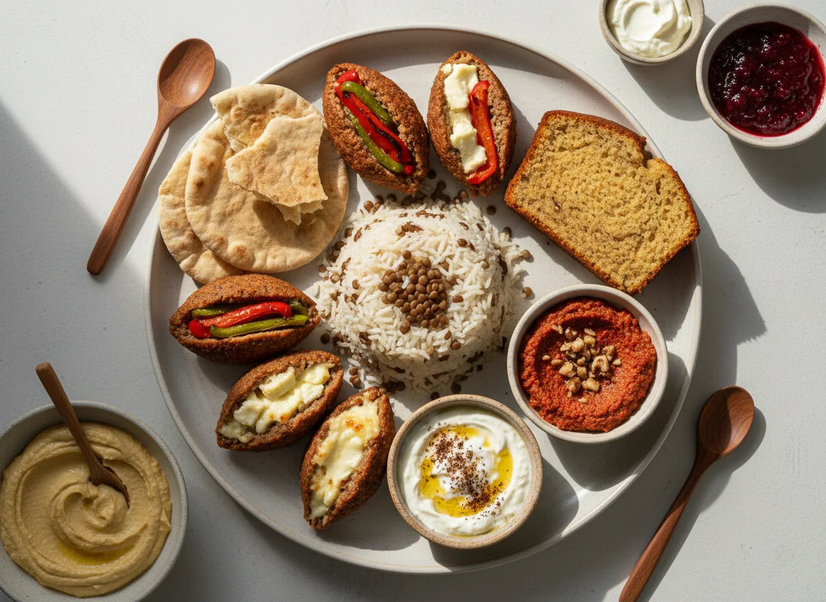 Prato variado com arroz e lentilha photo