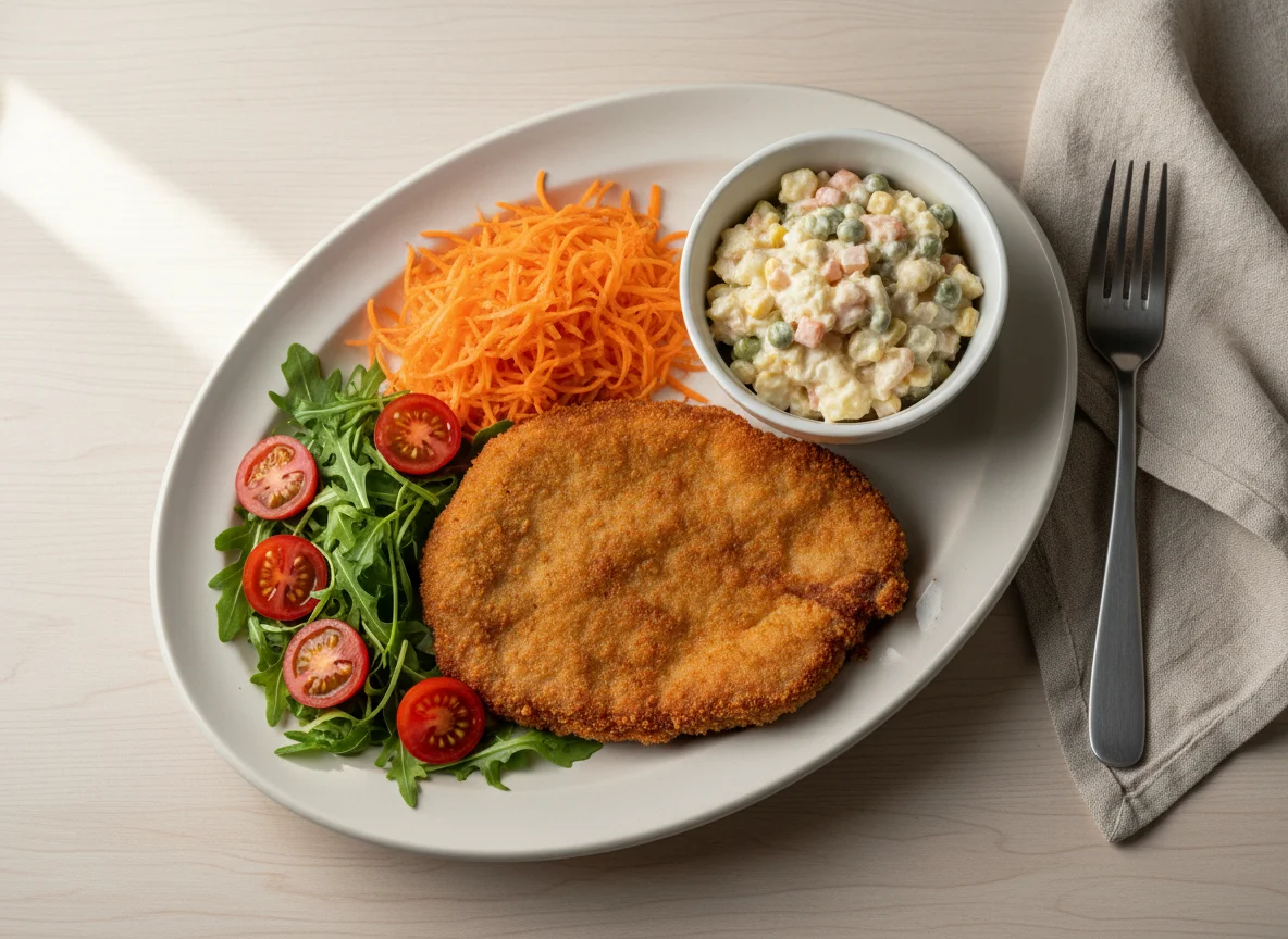 Prato variado com bife à milanesa photo