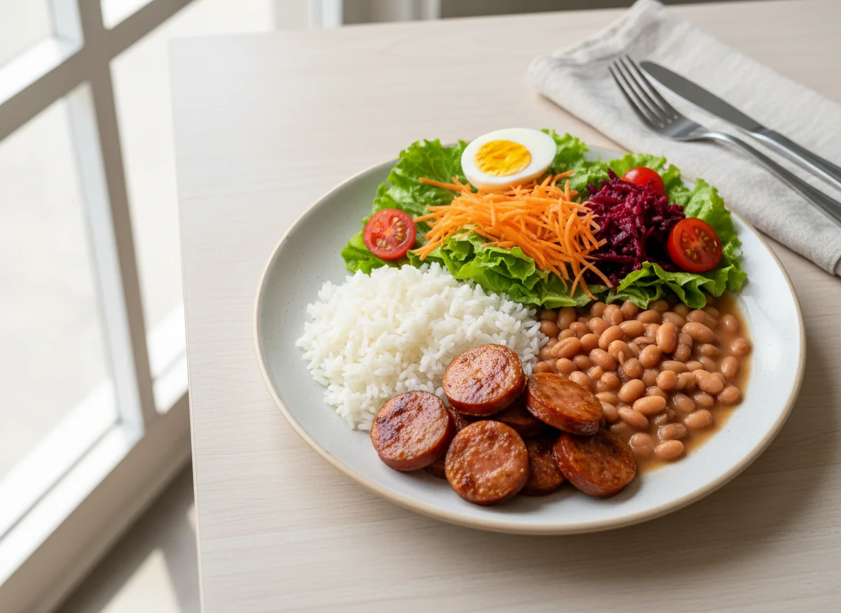 Prato variado com calabresa e salada photo