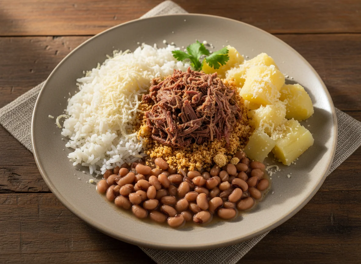 Prato variado com carne de sol e acompanhamentos photo