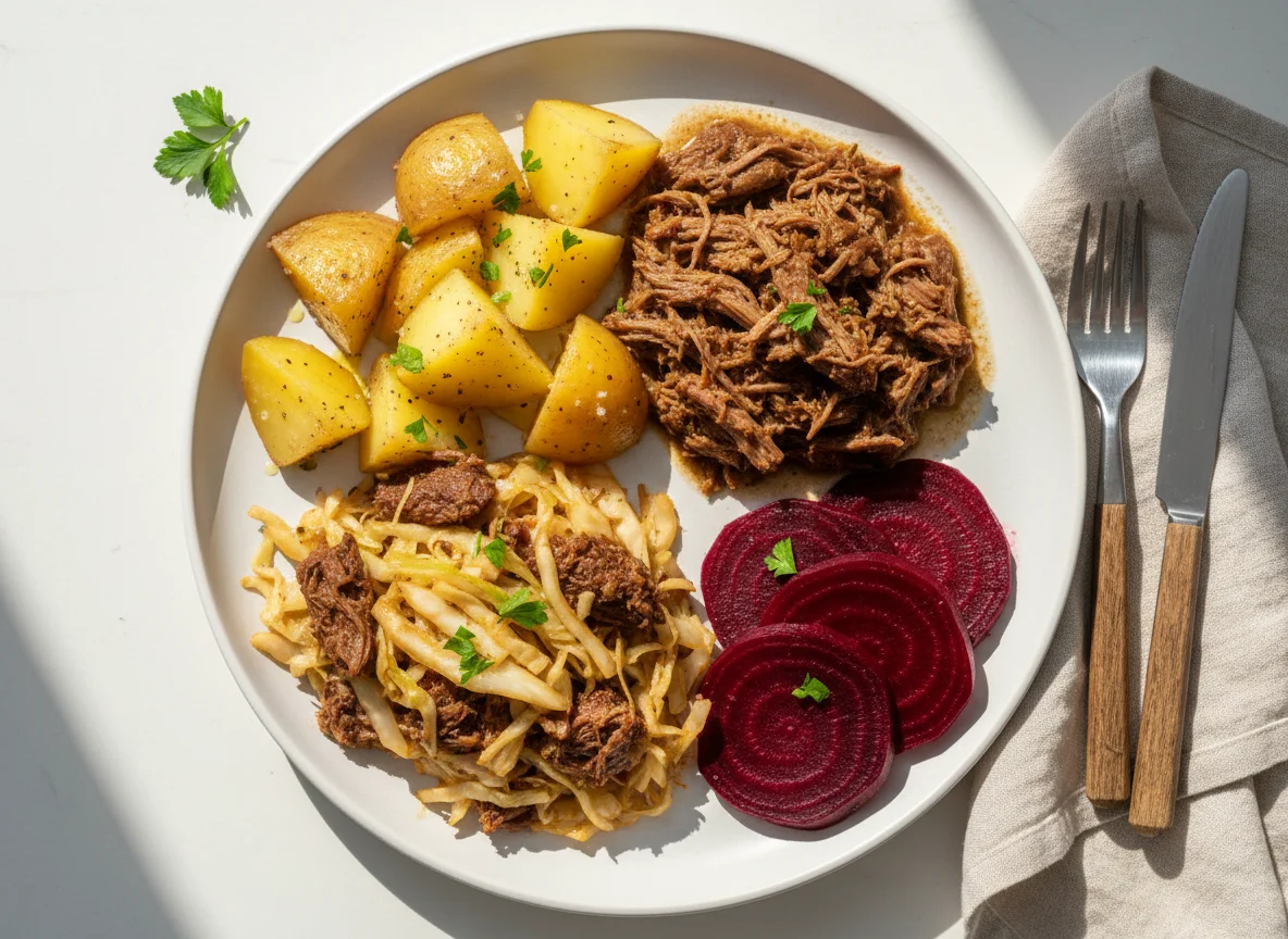 Prato variado com carne desfiada photo
