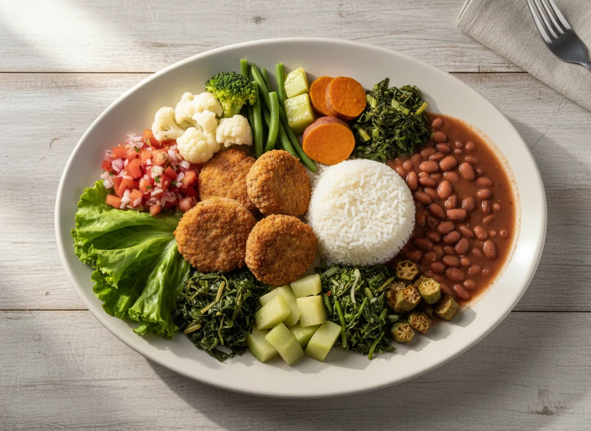 Prato variado com carne e vegetais photo