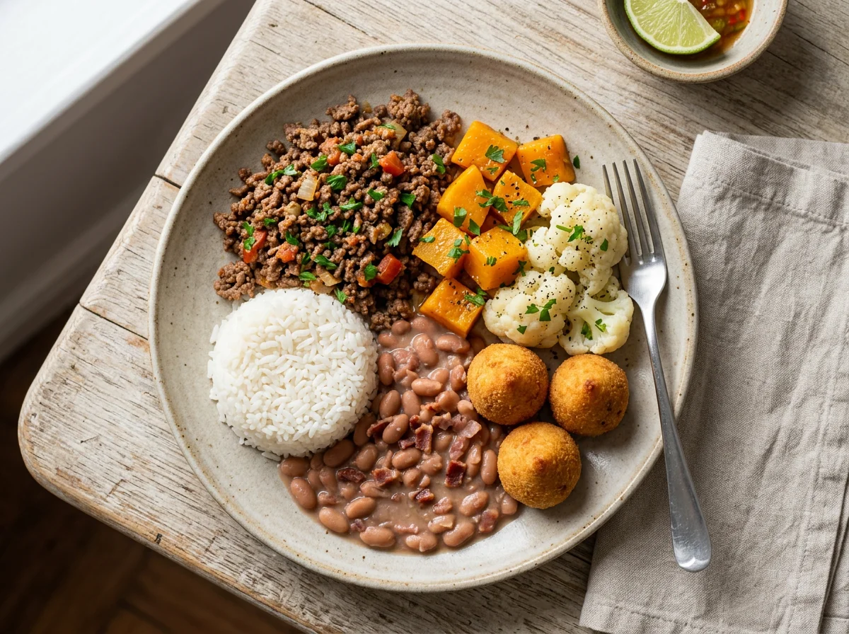 Prato variado com carne moída photo