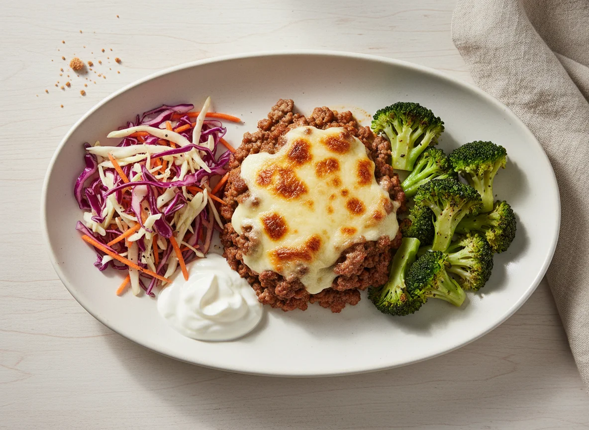 Prato variado com carne moída gratinada photo