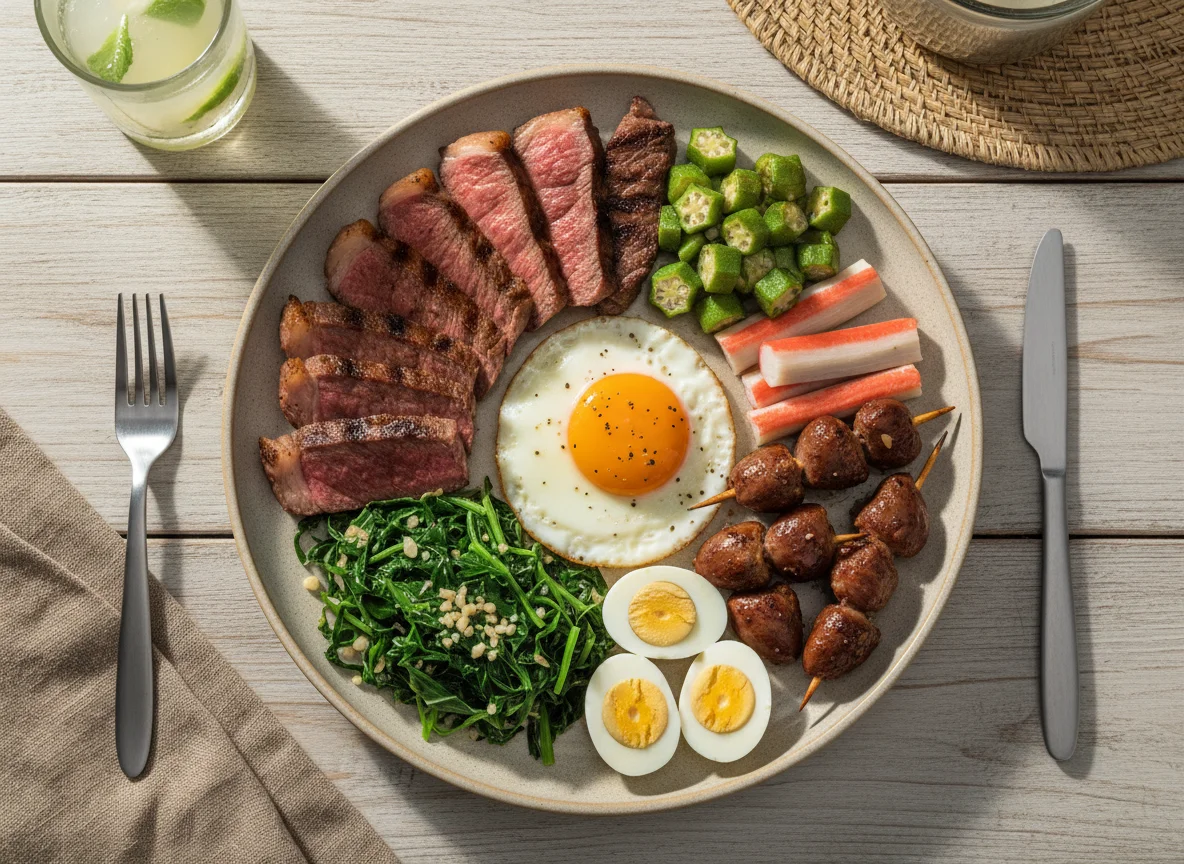 Prato variado com carnes e acompanhamentos photo