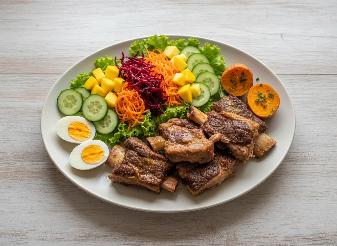 Prato variado com costela bovina e salada photo