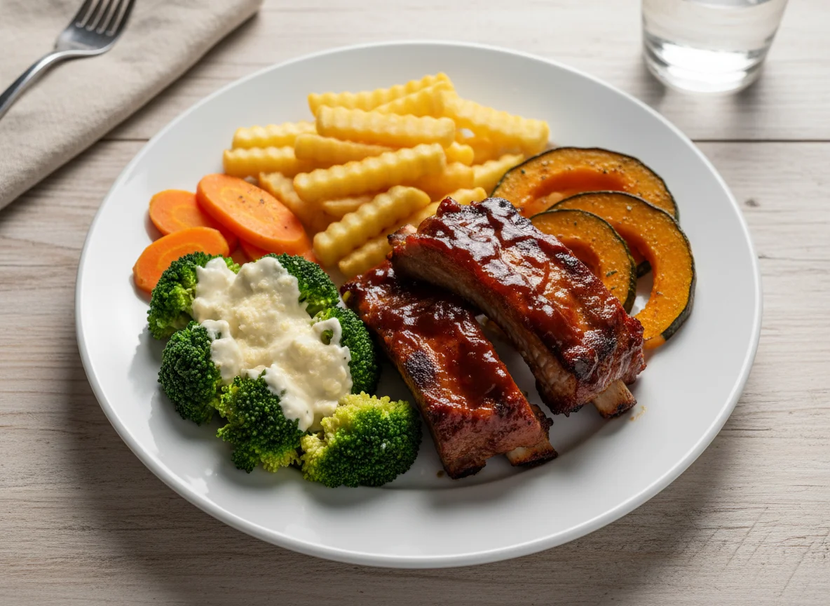 Prato variado com costelinha e acompanhamentos photo