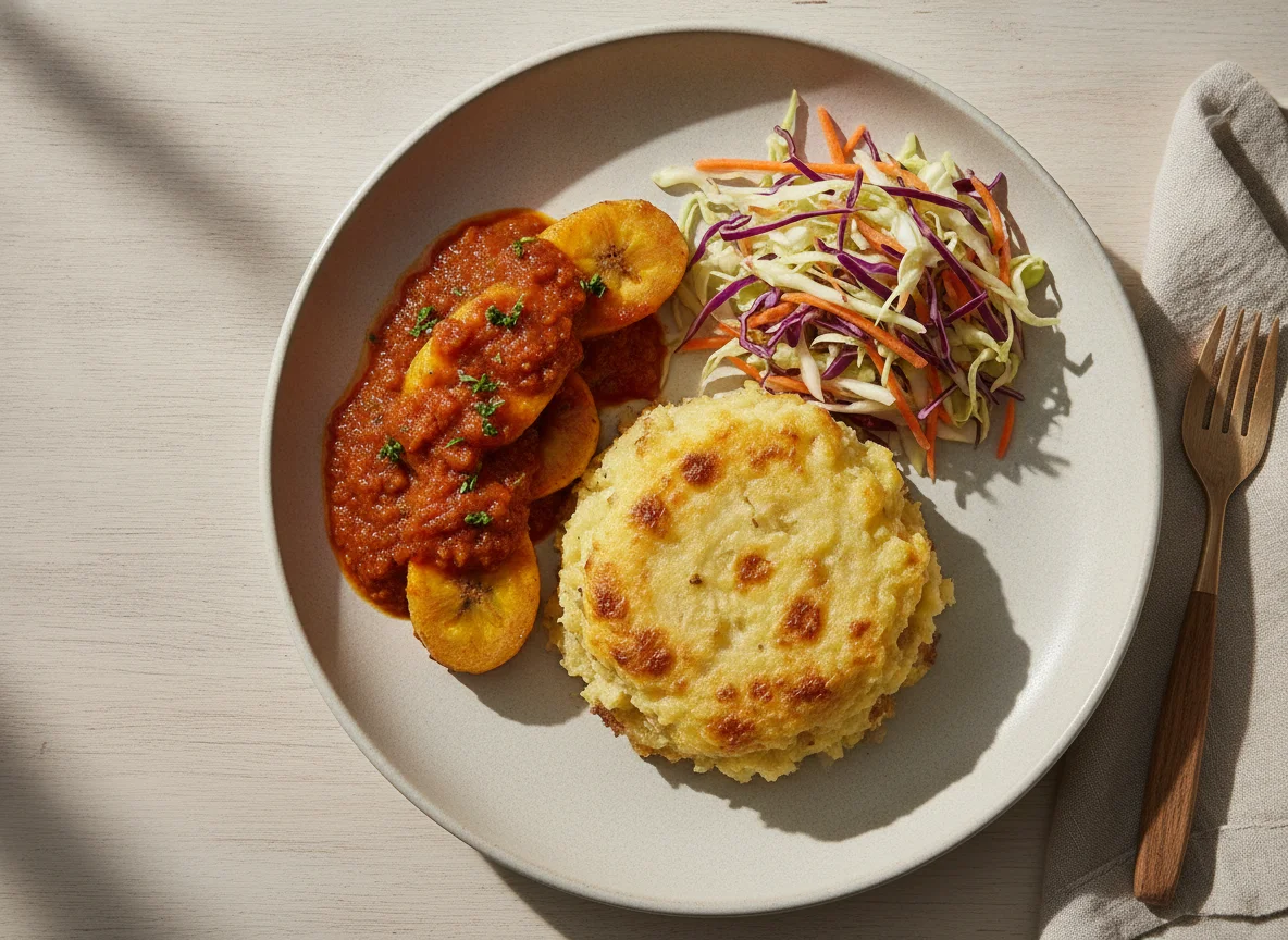 Prato variado com escondidinho de carne moída photo
