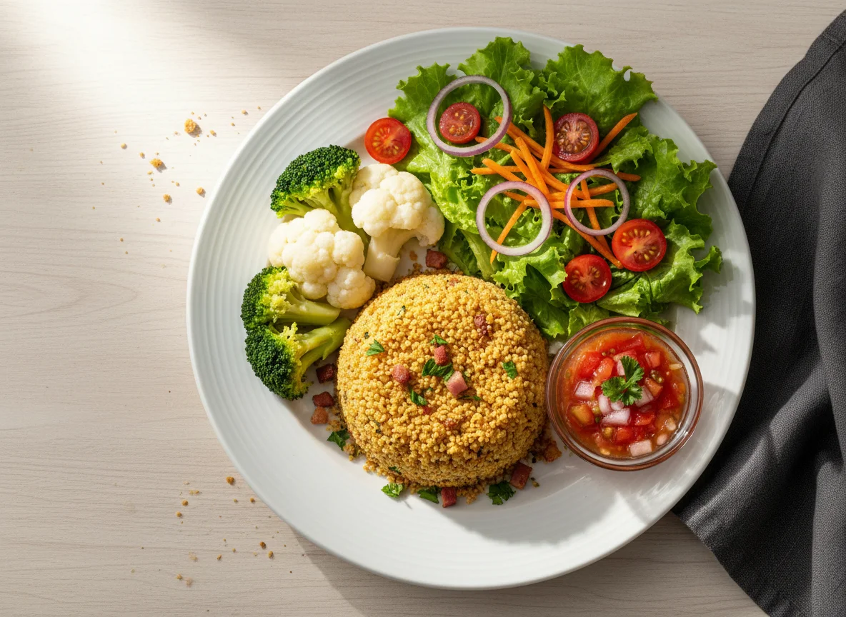 Prato variado com farofa e salada photo