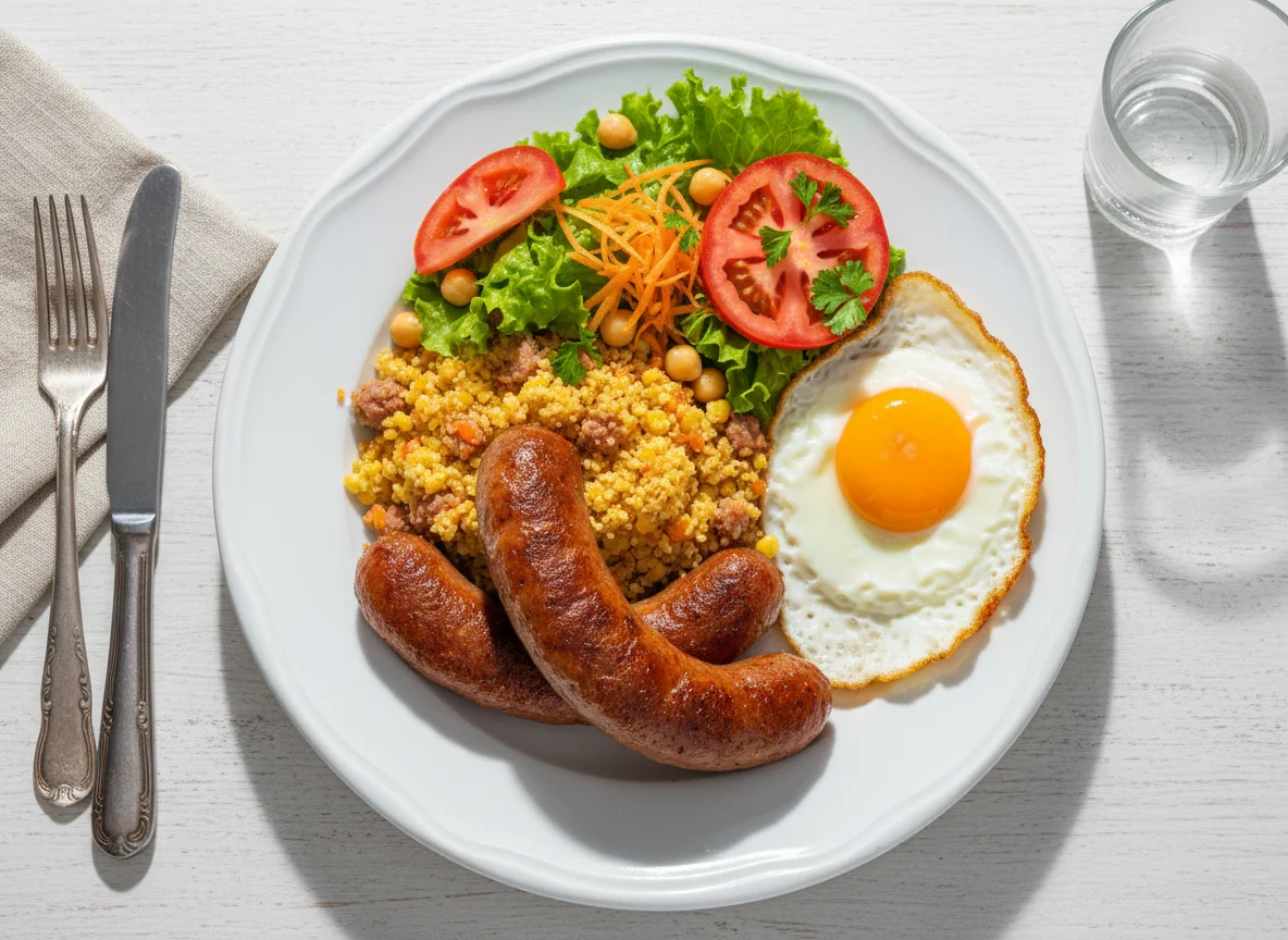 Prato variado com farofa, ovo e salada photo