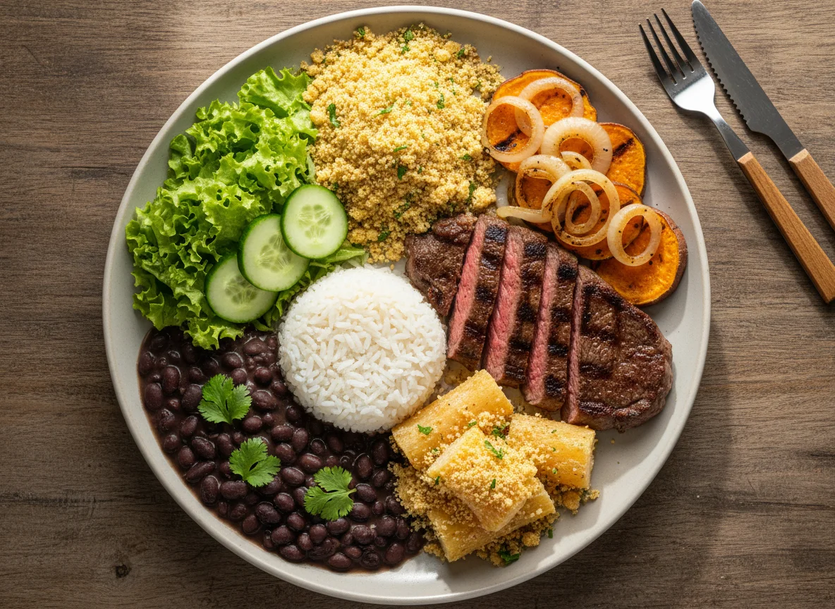 Prato variado com feijão e farofa photo