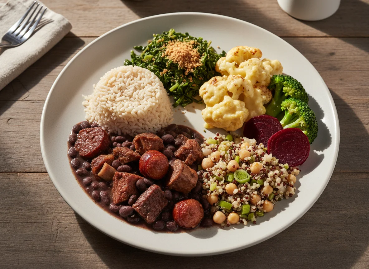 Prato variado com feijoada e legumes photo