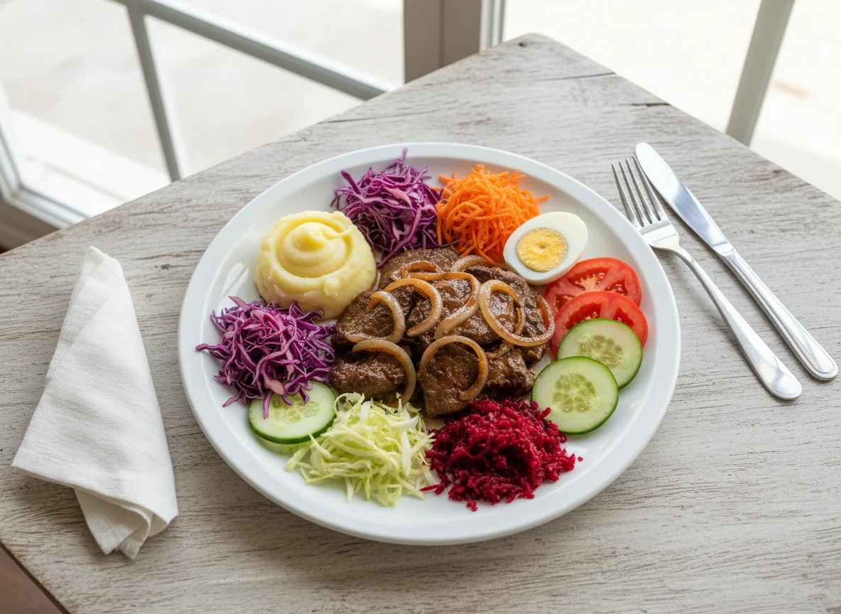 Prato variado com fígado e salada photo