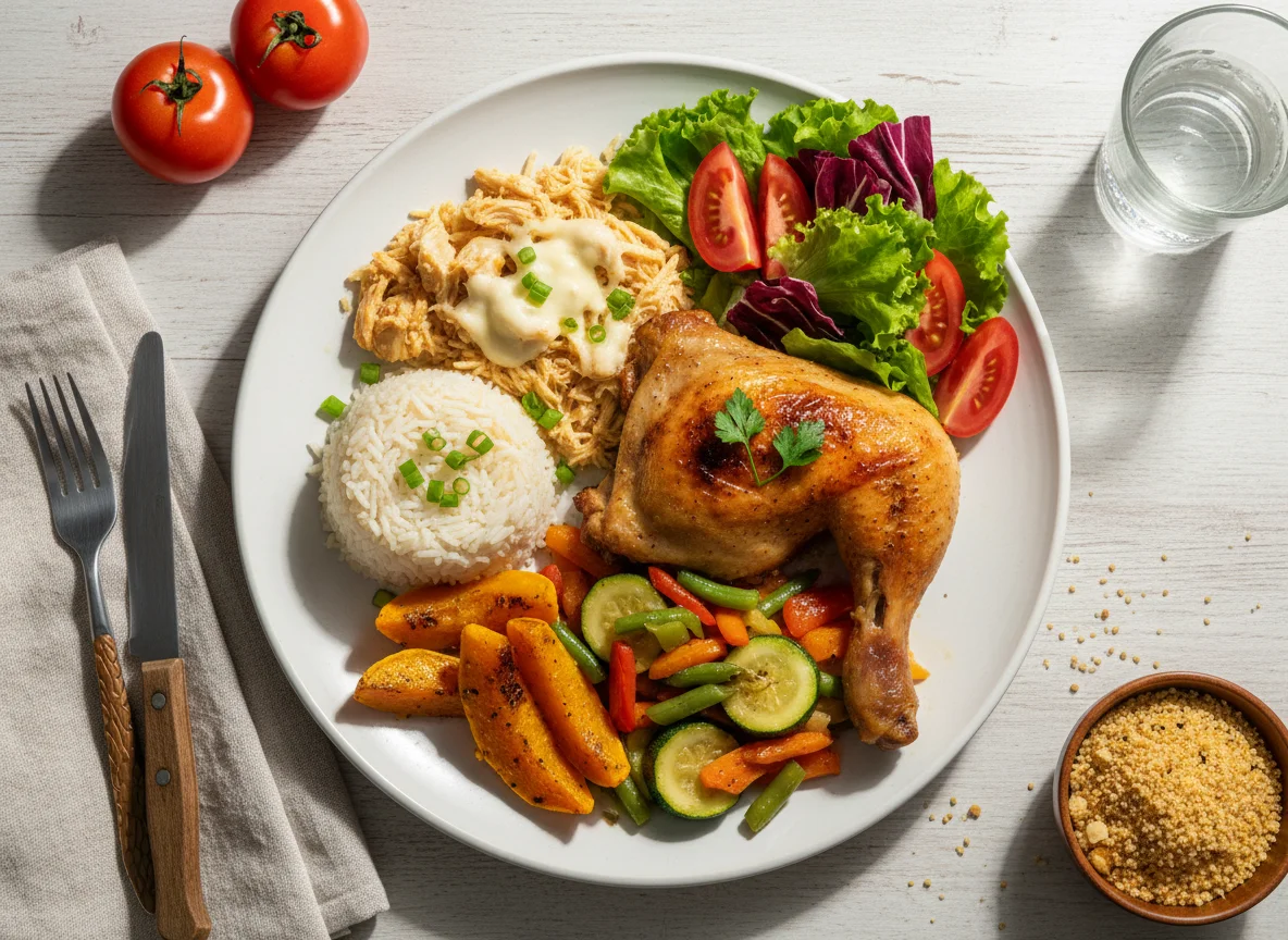 Prato variado com frango, abóbora e legumes photo