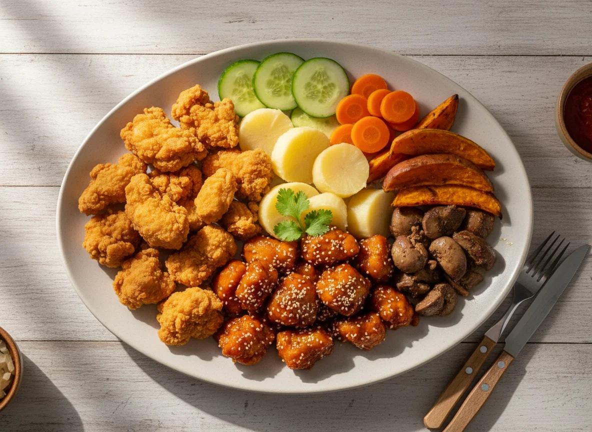 Prato variado com frango agridoce photo