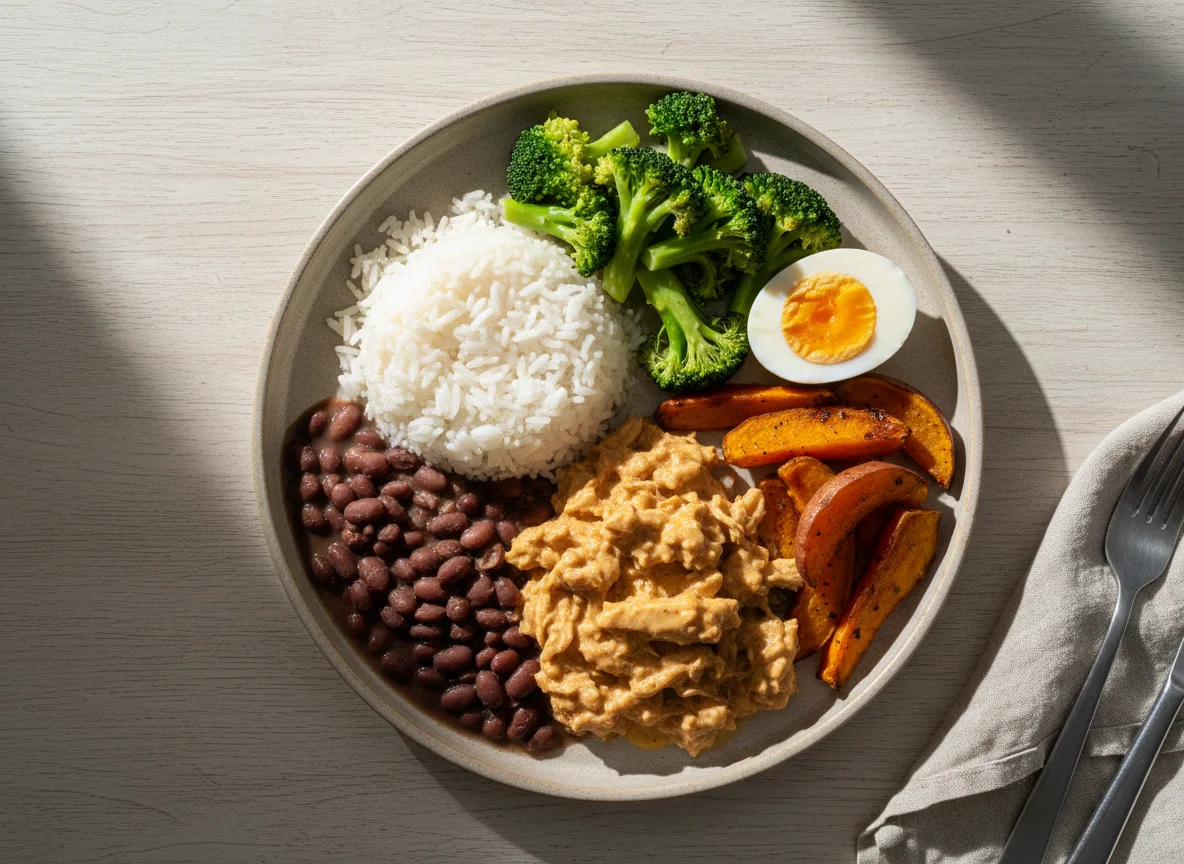 Prato variado com frango cremoso photo